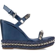 Denim Heeled Sandals Christian Louboutin Pyraclou Leather Wedge Sandals 110 - Navy