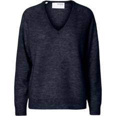 Selected Femme Tröjor Selected Femme SLFLulu LS Knit V-Neck Stickat - Dark Sapphire