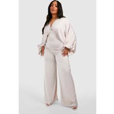 Satin Jumpsuits & Overalls boohoo Womens Plus Matte Satin Extreme Sleeve Jumpsuit - Beige