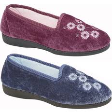 Velour Shoes Sleepers Cathy Embroidered Slipper - Red