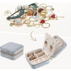 Unique Bargains Travel Jewelry Box for Girl's Birthday Gifts, Mini Portable Plush Velvet Jewelry Organizer Case Storage Display Holder Grey (10x10x5.5cm)