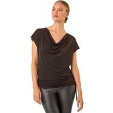 Copper Tops Roman Glitter Cowl Neck Stretch Top - Copper