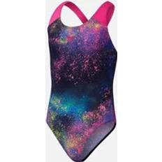 Black Bathing Suits Speedo Girls Digital Print Splashback One Piece Swimsuit - Black