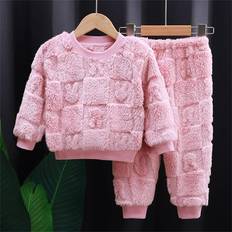 Ediodpoh Fuzzy Warm Two Piece Set - Pink