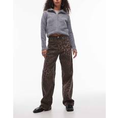 Brown - Women Jeans Topshop Column Jeans - Brown Leopard Print