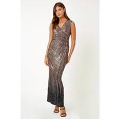 Bronze - Long Dresses Roman Ombre Sequin V-Neck Stretch Wrap Maxi Dress - Bronze