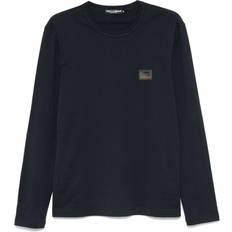 Dolce & Gabbana Clothing Dolce & Gabbana Long Sleeves T Shirt With Dg Logo Plaque Blue