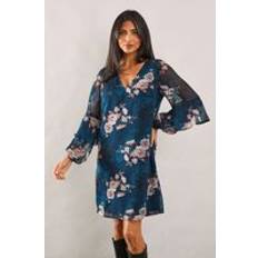 Turquoise Dresses Wallis Teal Blossom Print Sleeve Detail Shift Dress