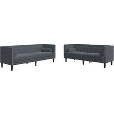 Polyester - Soffgrupper Soffor vidaXL Soffgrupp Chesterfield 2 Delar Bolsterkuddar Mörkgrå Sammet Soffa