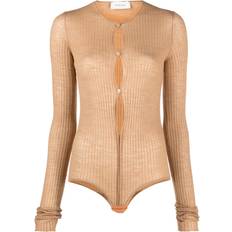 Sportmax Uld Ribstrikket Bodystocking Med Knapper - Beige