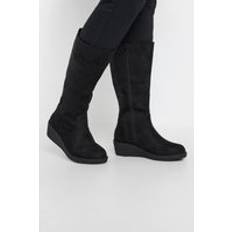 Yours Extra Wide Fit Faux Suede Wedge Boots - Black