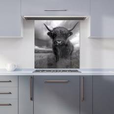 White Splash Guards Warren Reed Black And White Highland Cow Kitchen Splashback 700mm x 650mm Splash Guard
