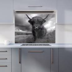 White Splash Guards Warren Reed Black And White Highland Cow Kitchen Splashback 900mm x 650mm Splash Guard