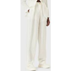 Emporio Armani White Trousers Emporio Armani Ecru Wide Leg Cotton Blend Trousers - White