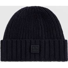 Armani Exchange Unisex Clothing Armani Exchange Rib Knit Patch Logo Beanie - Black