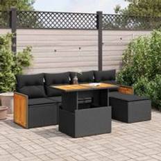 Lounge set Utemöbler vidaXL 6 Piece Garden Sofa with Cushions - Black Poly Rattan Outdoor Lounge Set