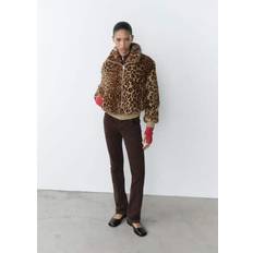 Mango Women Jackets Mango Leopard Fur-Effect Jacket - Beige