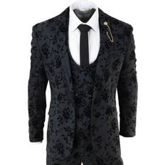 Infinity Leather Mens 3 Piece Black Paisley Velvet Dinner Suit