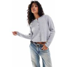 Grey - Women Cardigans Stradivarius Ribbed Knit Cardigan - Grey