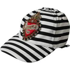 Dolce & Gabbana Women Headgear Dolce & Gabbana Black White Stripe Amore Heart Baseball Hat Women