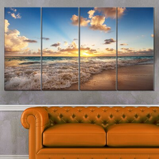 Framed Art Design Art Sunrise on Beach of Caribbean Sea Canvas Set 28.0 H x 48.0 W x 1.0 D Framed Art