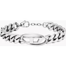 Diesel Jewelry Diesel Men's Oval Logo Stainless Steel Chain Bracelet Silver