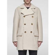 Men - White Coats Brunello Cucinelli Double-Breasted Shearling Coat - White