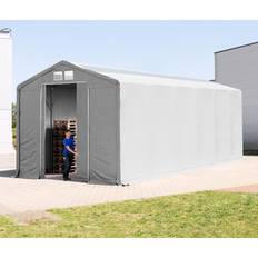 Toolport 6 x 12 m tälthall 4,0 m sidohöjd med skjutport och takfönster, PVC grå utan hållfasthet säkerhetspaket (79925)
