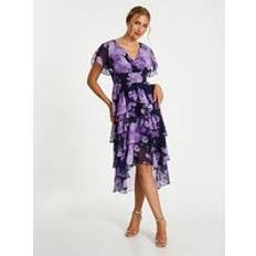 Clothing Quiz Navy Floral Dip Hem Tiered Midi Dress