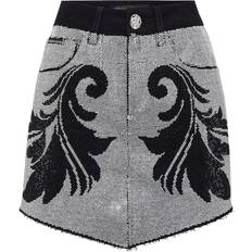 Philipp Plein Skirts Philipp Plein Cowboy Crystal-Embellished Denim Miniskirt - Black
