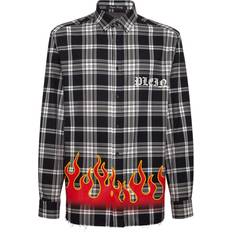 Philipp Plein Men Shirts Philipp Plein Flame-print Plaid Cotton Shirt - Men - Black
