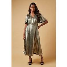 Gold - Midi Dresses Oasis Occasion Metallic Waist Detail Midi Dress - Gold