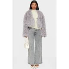 Fur coat PrettyLittleThing Grey Cropped Faux Fur Coat