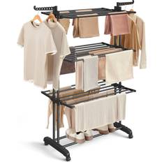 Songmics Clothes Drying Rack Stand 4-Tier, Foldable Laundry Drying Rack 68.1-Inch Tall, Stainless Steel, Rolling Clothes Horses Dryer Rack, Easy to Assemble, Indoor Outdoor Use, Ink Black ULLR701B01