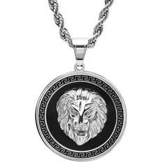 Steeltime Lion Head Pendant Necklace - Silver/Black