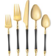 Plastic Cutlery Sets Disposable Plastic Tableware of 16 in Black/Gold Cutlery Set 80pcs