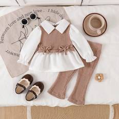 Shein Baby Girl Bow Decor Long Sleeve Outfit - Autumn