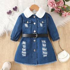 Shein Baby Girls Faux Fur Collar Denim Dress