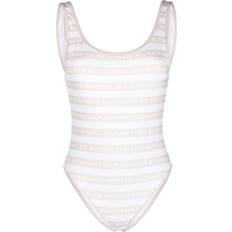 Balmain Swimsuits Balmain Striped Logo-Print Swimsuit - Women - White