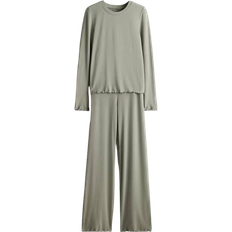 Elastan/Lycra/Spandex Schlafanzüge H&M Women's Nightshirt and Pants - Light Khaki Green