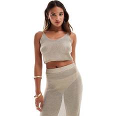 Gold - Women Tank Tops New Look Metallic Strappy Crop Top - Gold