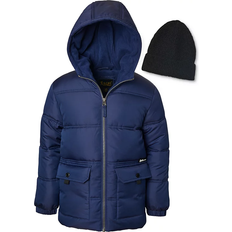 Boys Jackets iXtreme Big Kid's Fleece-Lined Full-Zip Hooded Puffer Jacket with Ribbed-Knit Beanie - Navy