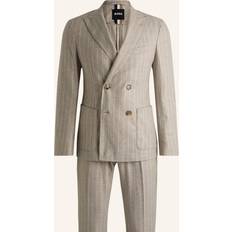 BOSS Hanry Wool Pinstriped Suit - Black/Light Beige