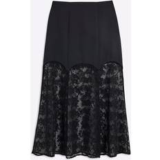 Clothing River Island Petite Black Satin Lace Midi Skirt