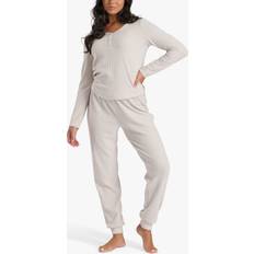 Beige Sleepwear Loungeable Ribbed Henley Pyjama Set - Oatmeal