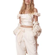 Square Blouses Ileana Satin Crop Top - Cream