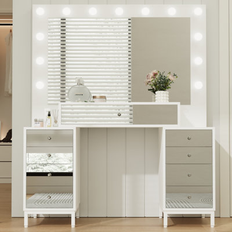 Ivy Bronx Makeup Vanity Desk w/ Mirror & Lights Dressing Table