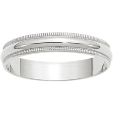 Men - White Gold Rings Lightweight Milgrain Half Round Band - White Gold