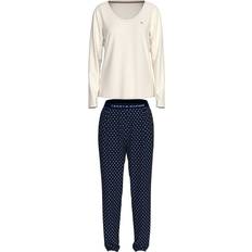 Tommy Hilfiger Dame Nattøj Tommy Hilfiger Long Sleeved Pyjama Set - Hvid/Marineblå