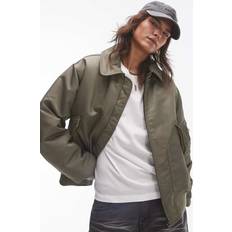 Fodrad - Unisex Jackor Topshop Kakifärgad bomberjacka twill och nylon-Grön/a